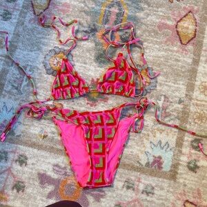 Triangl Swimwear Pink and Green Bikini